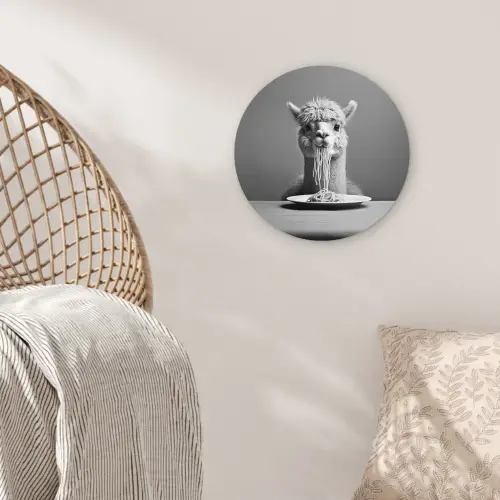 Alpaca - Pasta - Zwart - Wit - Grappig - Dieren Wandcirkel plexiglas klein -sfeer5