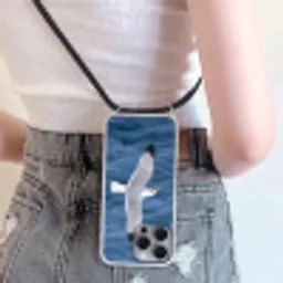 Zeemeeuw - Oceaan - Blauw Hoesje iPhone 16 Pro Max met koord klein -sfeer5