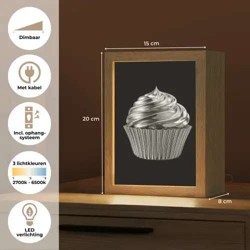 Cupcake - Luxueus - Zilver Light Box met kabel (Tafellamp) klein -USP_NL