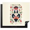 Speelkaart - Hartenkoningin - Bloemen - Hartjes Inductie beschermer vinyl 3mm middel -3d