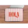 Hola - Quote -  Strepen - Pastel - Roze - Rood - Wit laptophoes neopreen klein -tafel
