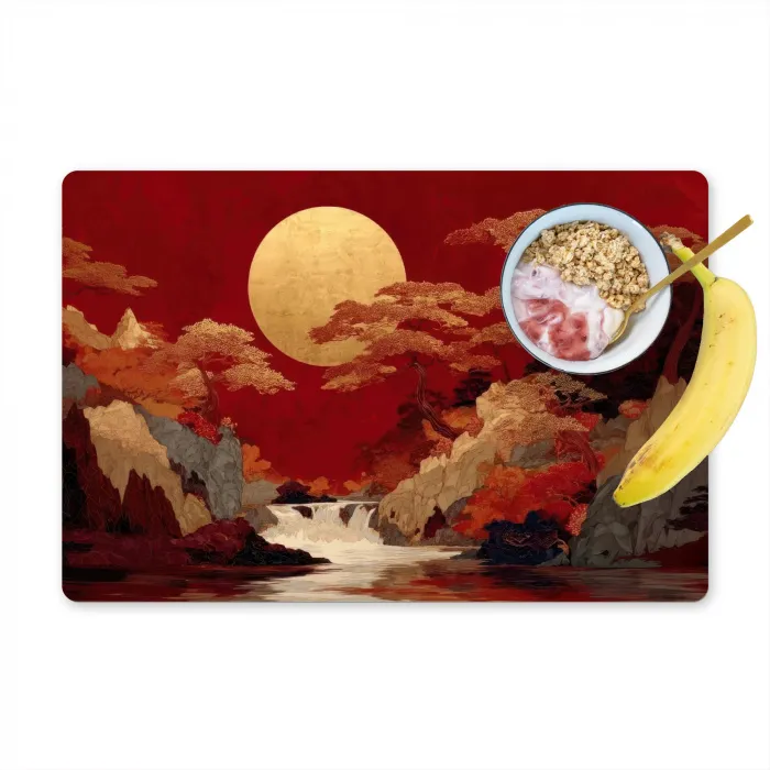 Volle maan - Landschap - Waterval Placemat vinyl groot -zzzproduct_Kitchenyeah-website