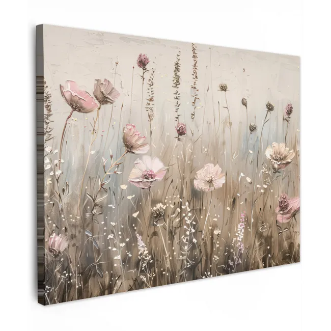 Canvas schilderij - Bloemen - Roze - Modern - Beige