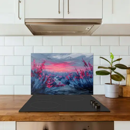 Schilderij - Zonsondergang - Bloemen - Rivier keuken achterwand spatscherm klein -sfeer2