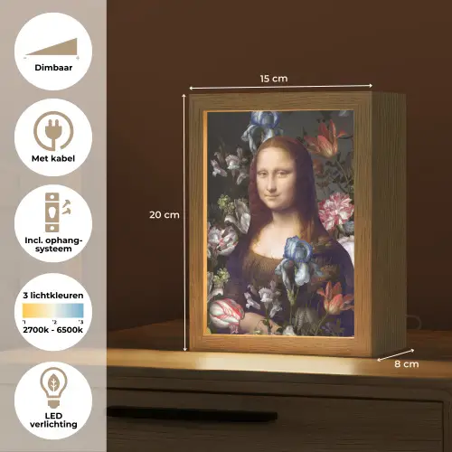 Mona Lisa - Leonardo da Vinci - Bloemen Light Box met kabel (Tafellamp) klein -USP_NL