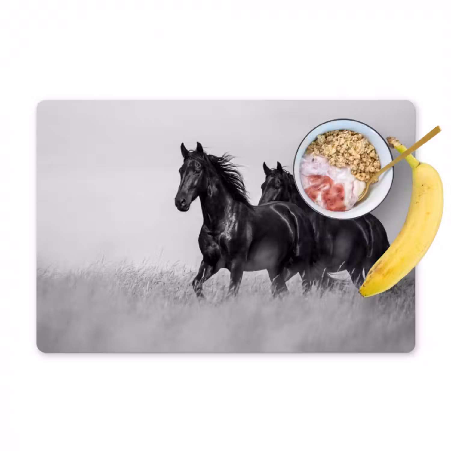 Tischset - 6 Stück - Pferde - Gras - Schwarz - Weiß