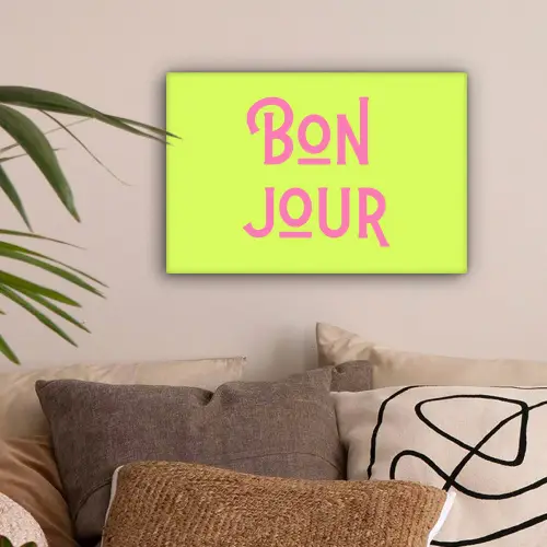Groen - Roze bonjour - art-deco canvas 2cm klein -sfeer1