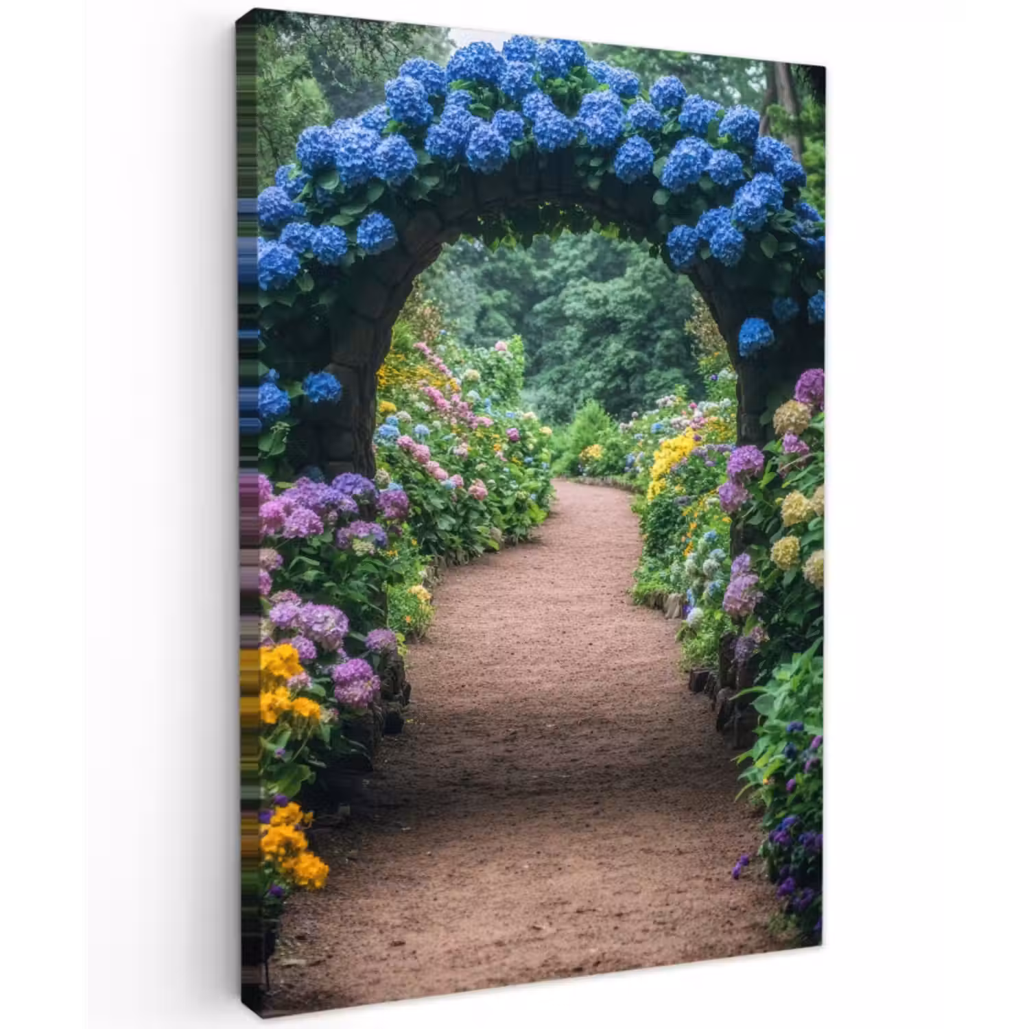 Leinwandbild - Transparente Ansicht - Blumen - Hortensie - Weg
