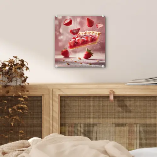 Aardbei - Taart- Eten - Roze plexiglas 5mm klein -sfeer4