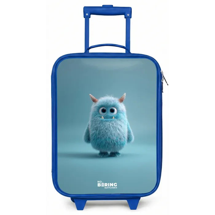 Blauw pluizig monster met hoorns Kinderkoffer - Blauw klein -zz3dotto