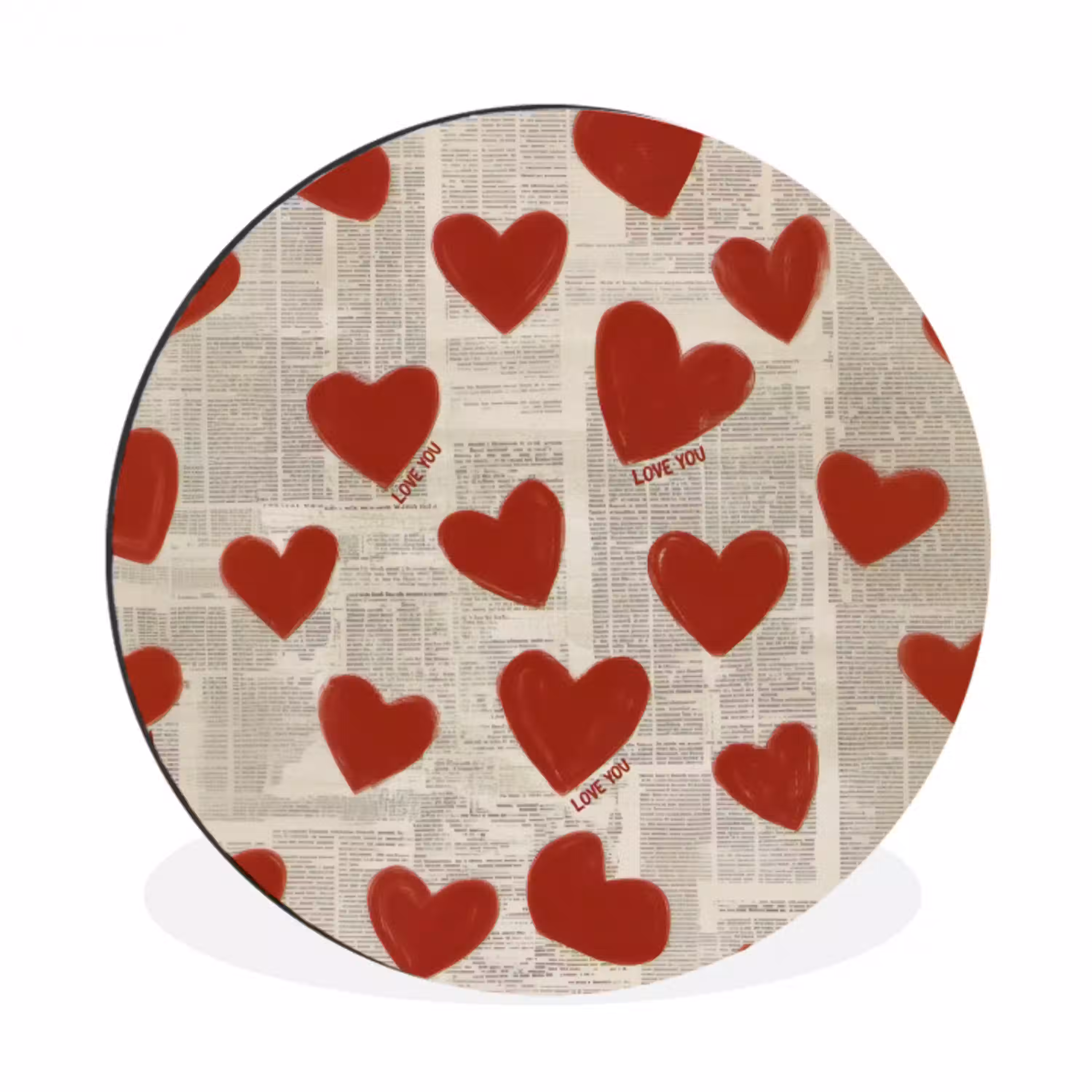 Hartjes - Krant - Loveyou Wandcirkel aluminium klein -3d
