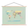 Wereldkaart - Realistisch - Kaart textielposter latten blank klein -3d