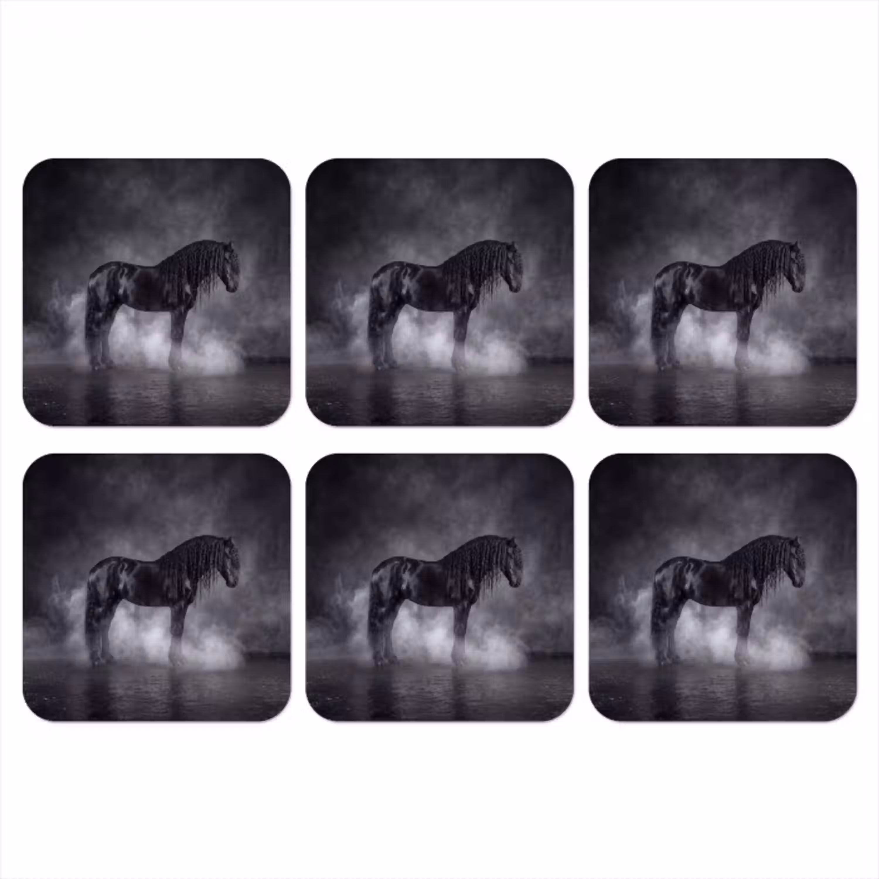 Paard - Magisch - Zwart onderzetter kurk middel -3d