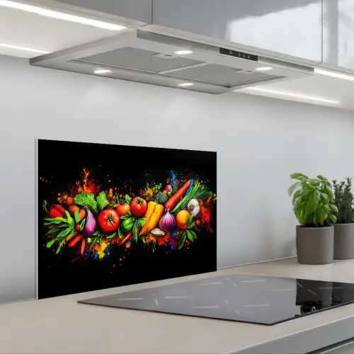 Groente - Eten - Kruiden - Graffiti - Koken keuken achterwand spatscherm klein -3d_schuin