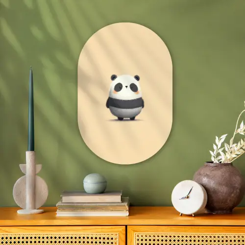 Panda - Beige - Minimalistisch Wandcirkel Ovaal Forex klein -sfeer2