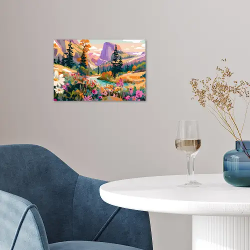 Rivier - Vallei vol bloemen - Levendig poster papier klein -sfeer3