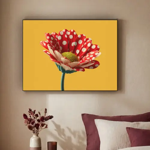 Bloem - Rood - Stippen Textielframe zwart klein -sfeer1