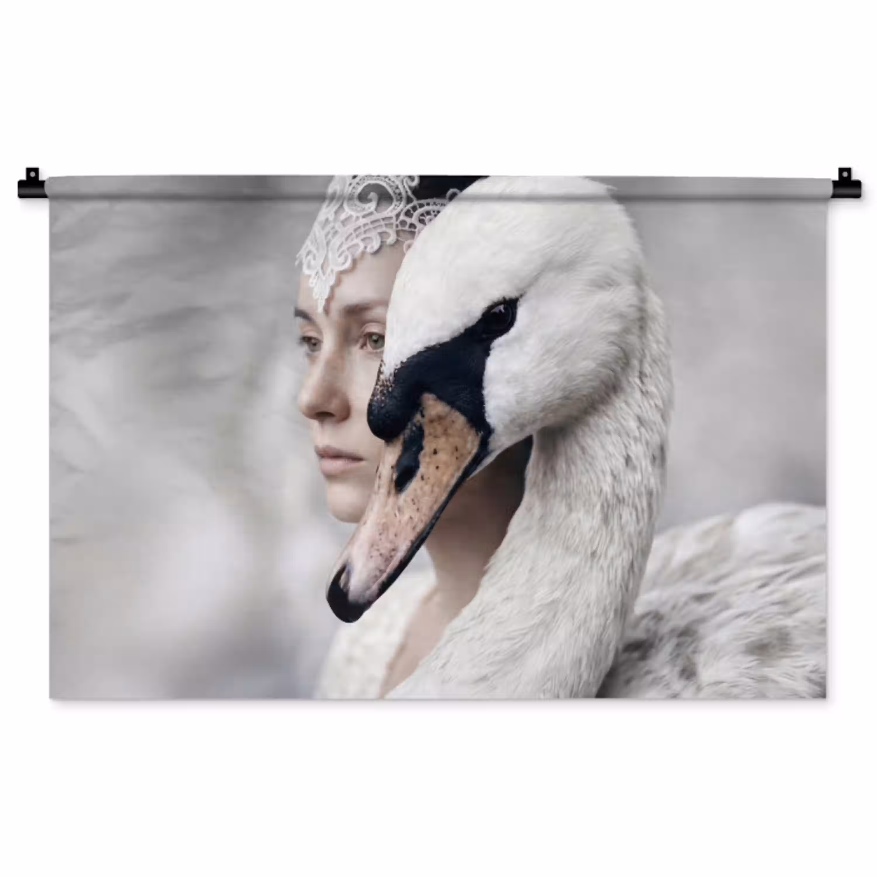Vrouw - Zwaan - Wit Wandkleed katoen middel -zz3d