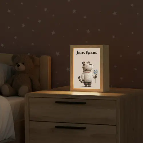 Tijger - Blauwe bloemen - Rustig Light Box met kabel (Kinderlampje) klein -sfeer1_kind