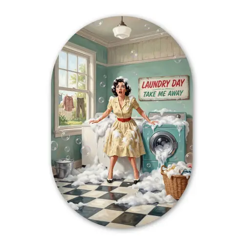 Retro - Blauw - Vrouw Wandcirkel Ovaal Forex klein -3d