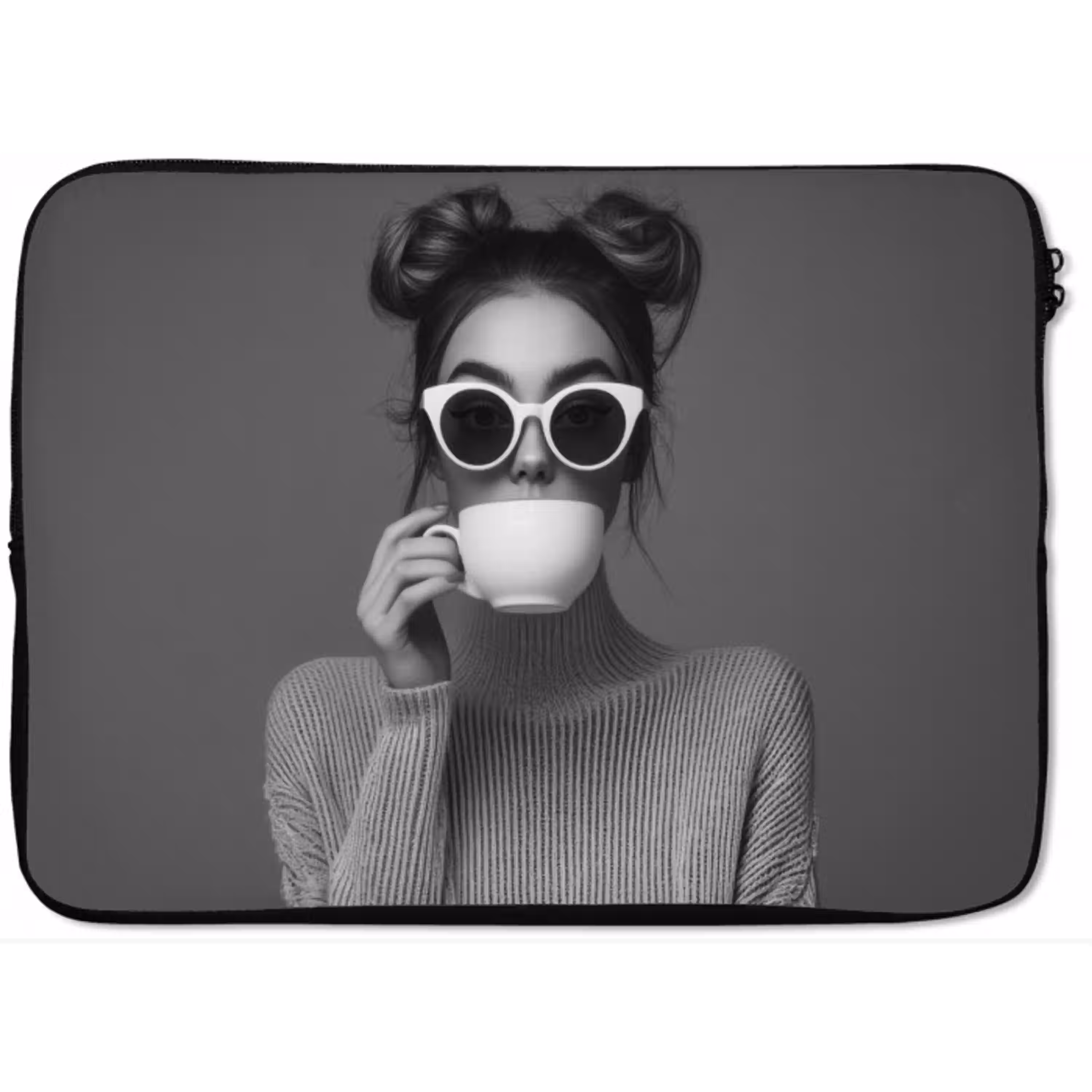 Vrouw - Koffie - Zwart - Wit laptophoes neopreen klein -zkaufland3dotto