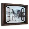 Paarden - Winter - Dieren - Natuur - Doorkijk Textielframe - compleet frame klein -3d