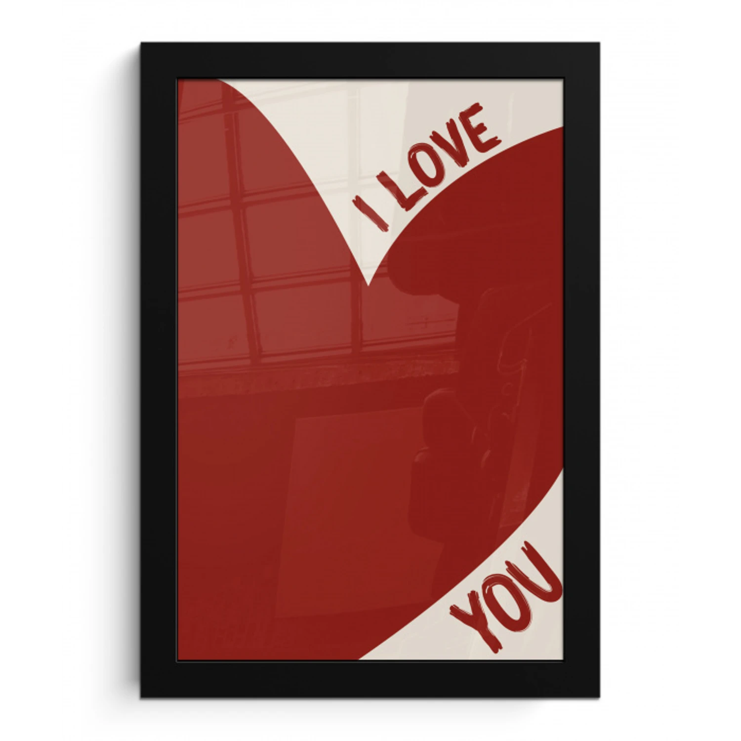 Loveyou - Rood - Hart fotolijst zwart zonder passe partout klein -3d