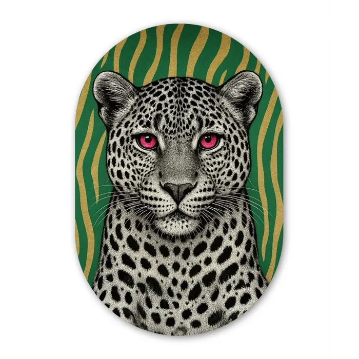 Panter - Zebrapatroon - Groen Wandcirkel Ovaal Glas middel -3d