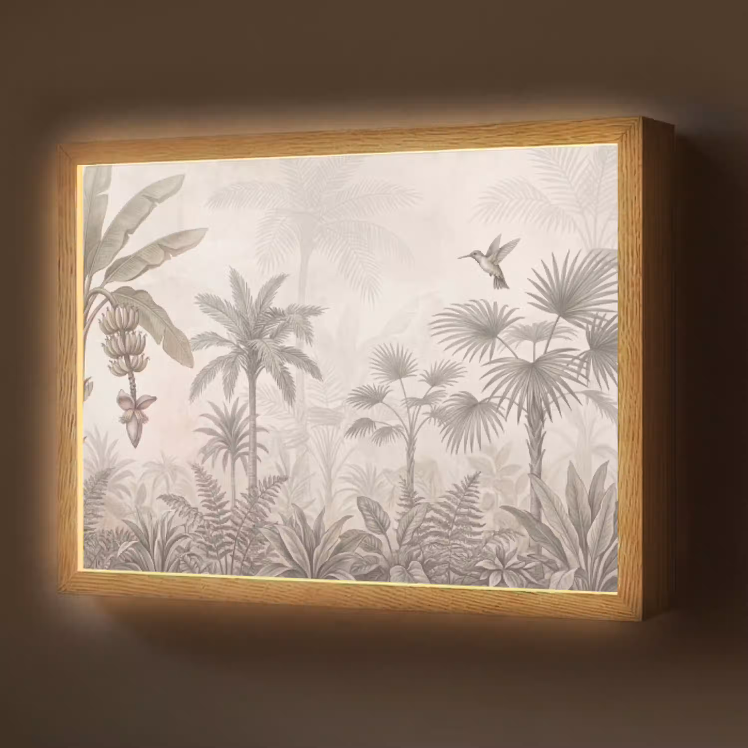 Jungle - Banenboom - Kolibrie - Beige Light Box met batterij (Wandlamp) middel -z3d_website