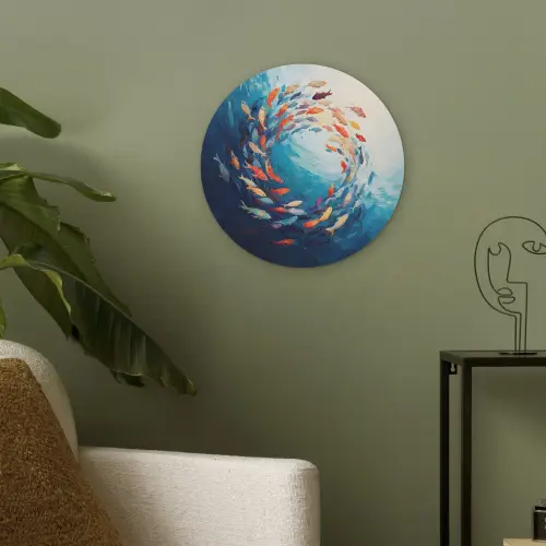 Zee - Vissen - Kleurrijk - Dynamisch Akoestische PET Vilt - Rond klein -sfeer2