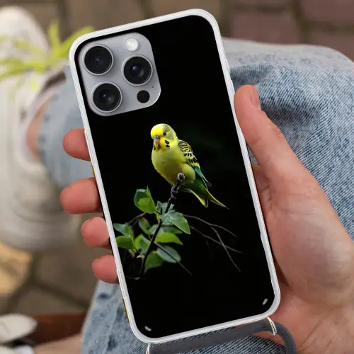 Parkiet - Tak - Bladeren - Geel Hoesje iPhone 16 Pro Max met koord klein -sfeer3
