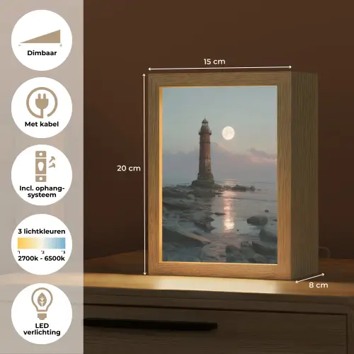 Vuurtoren - Stenen - Water - Maan Light Box met kabel (Tafellamp) klein -USP_NL
