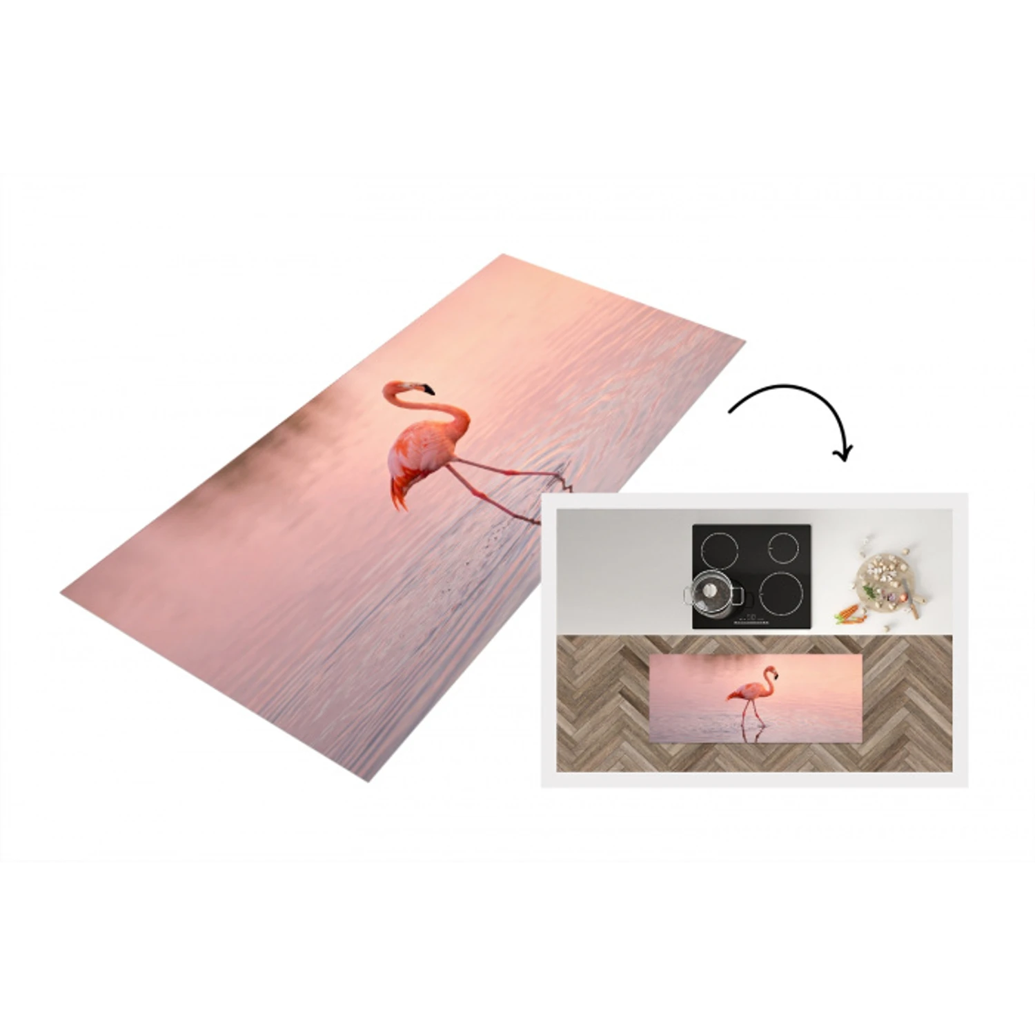Flamingo - Water - Roze Keukenloper - keukenmat middel -3d