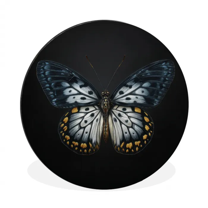 Vlinder - Monochroom - Balans Wandcirkel aluminium klein -3d