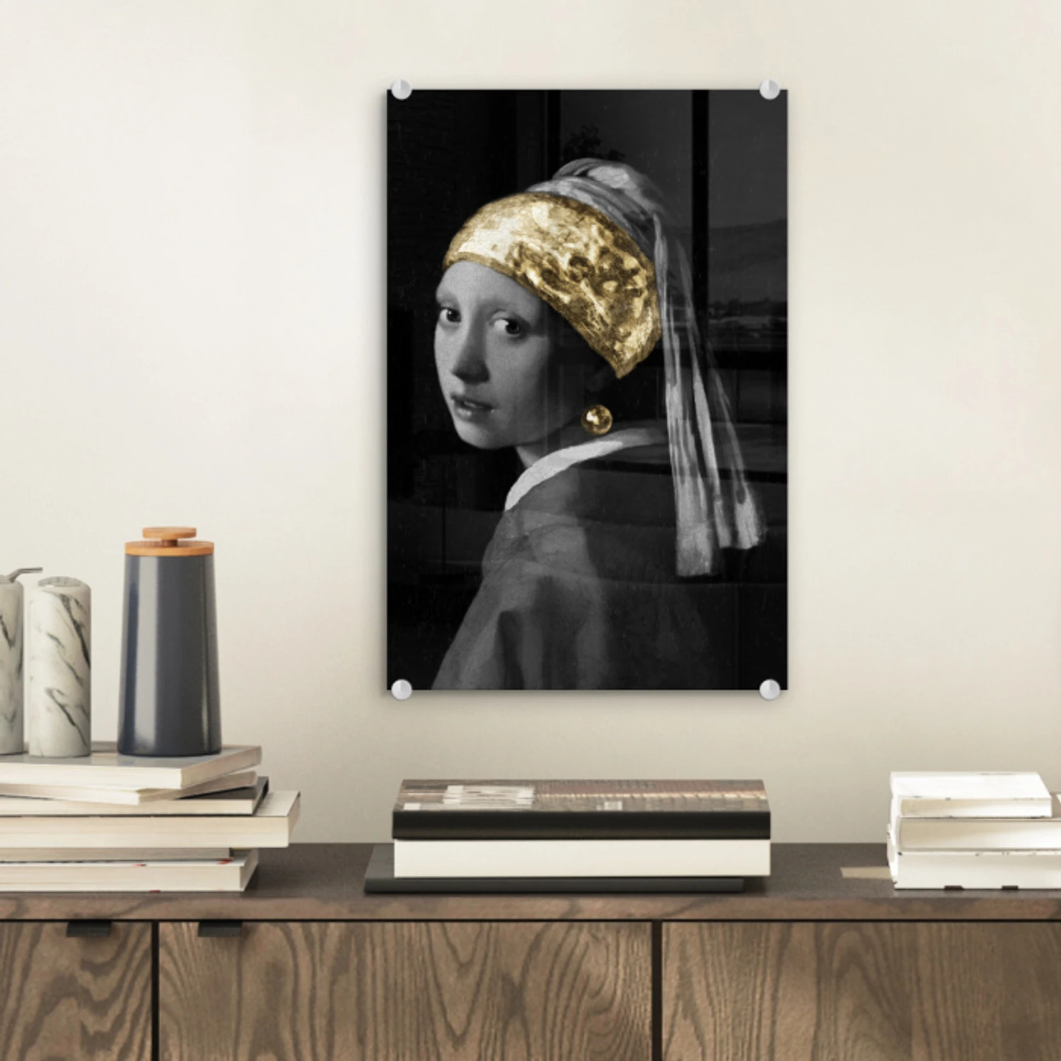 Meisje met de parel - Johannes Vermeer - Goud plexiglas 5mm klein -sfeer1