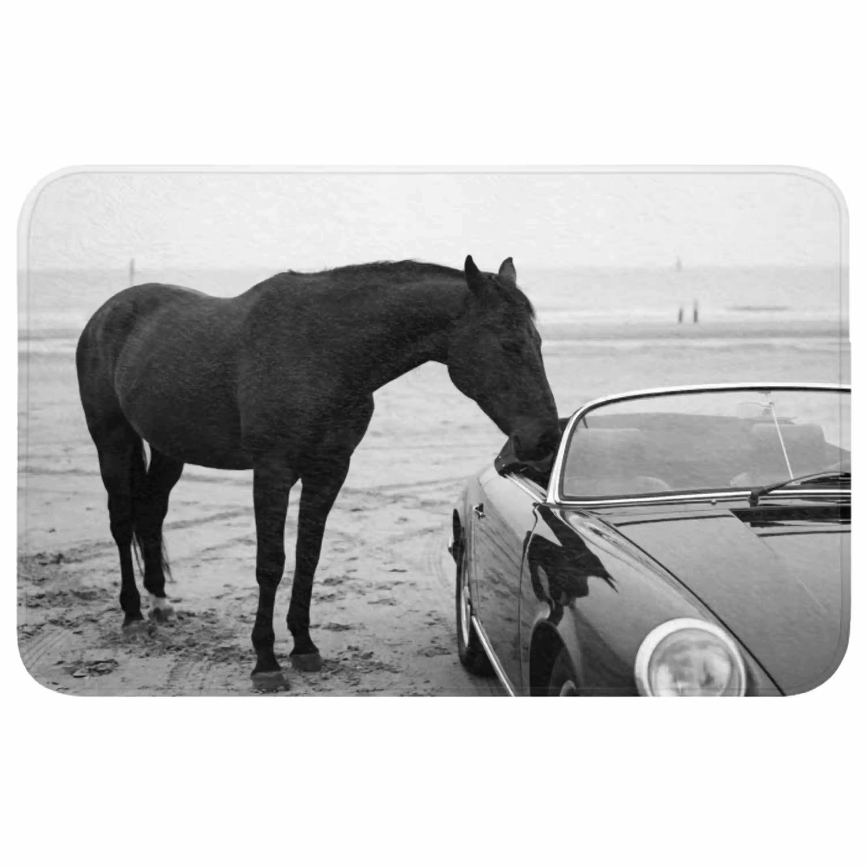 Paard - Auto - Zwart - Wit Badmat middel -3d
