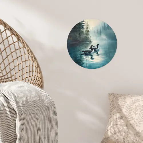 Bos - Water - Eenden - Mistig Wandcirkel behangsticker klein -sfeer4