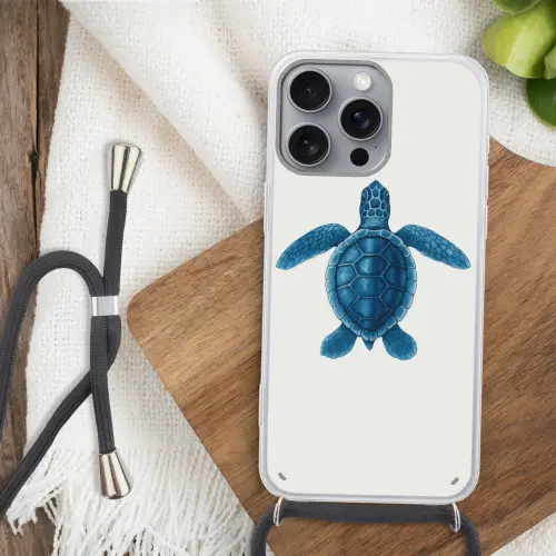 Schildpad - Blauw - Schild Hoesje iPhone 16 Pro Max met koord klein -sfeer4