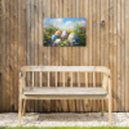 Grasveld - Eieren - Bloemen Tuinposter op houten frame 2 cm dik klein -sfeer4