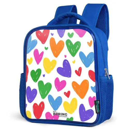 Gekleurde hartjes Kinderrugzak - Blauw middel -schuin