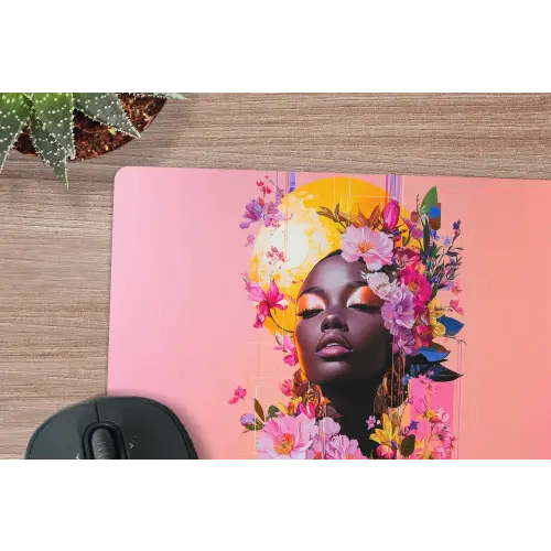 Kleurrijk - Bloemen - Vrouw - Zon muismat rubber klein -closeup