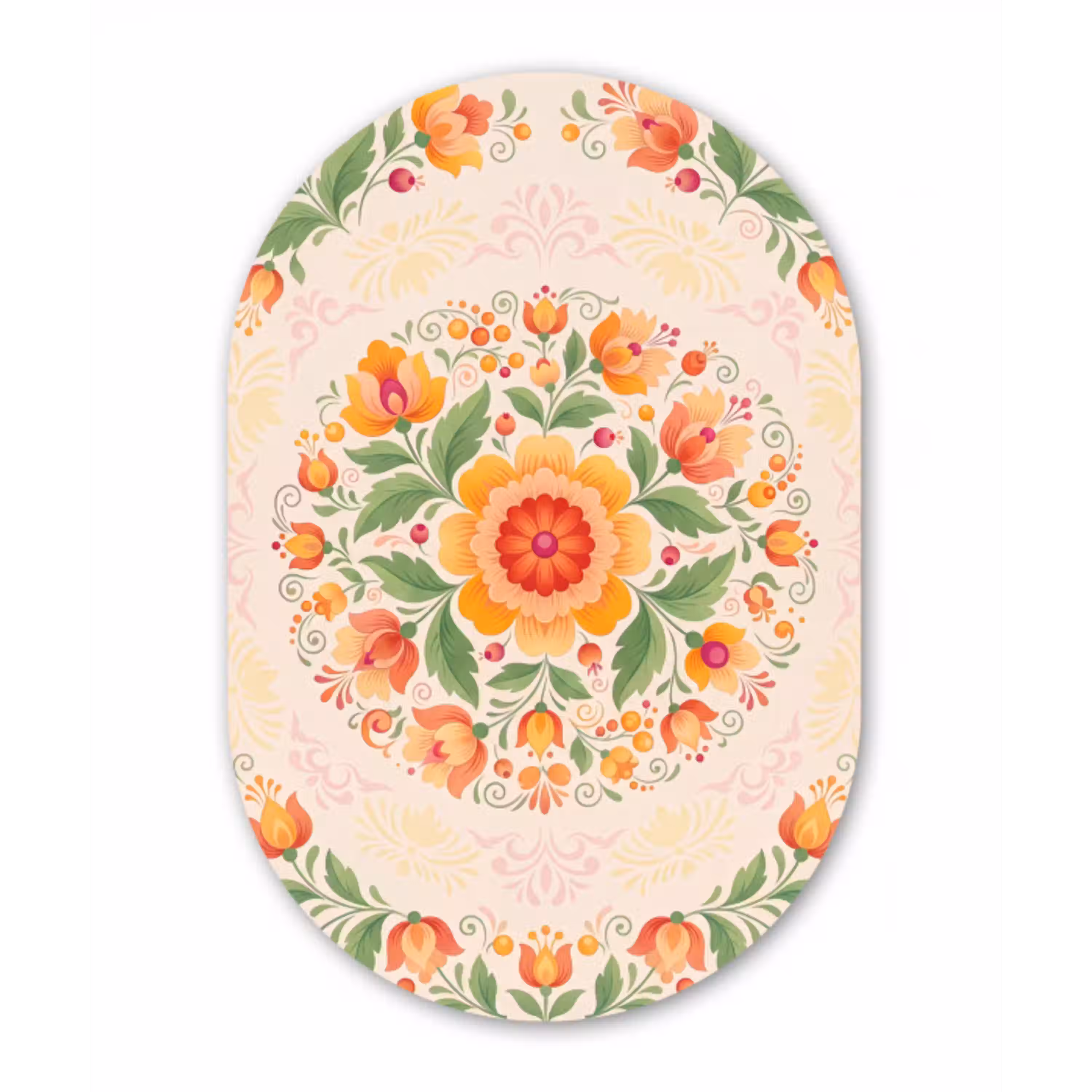 Bloemen - Patroon - Decoratief - Oranje Wandcirkel Ovaal Forex klein -3d