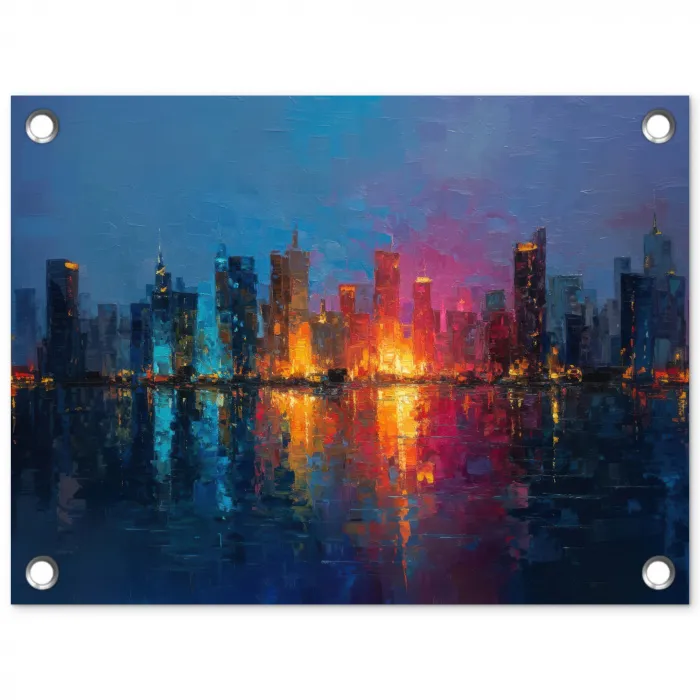 Skyline - Penseelstreken - Donkerblauw - Lichtgevend tuinposter los doek klein -3d