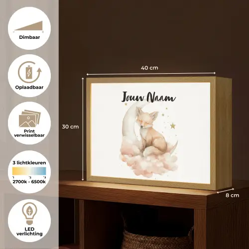 Vos - Wolken - Maan - Sterren Light Box met batterij (Wandlamp kind) middel -USP_websiteoverzichtNL