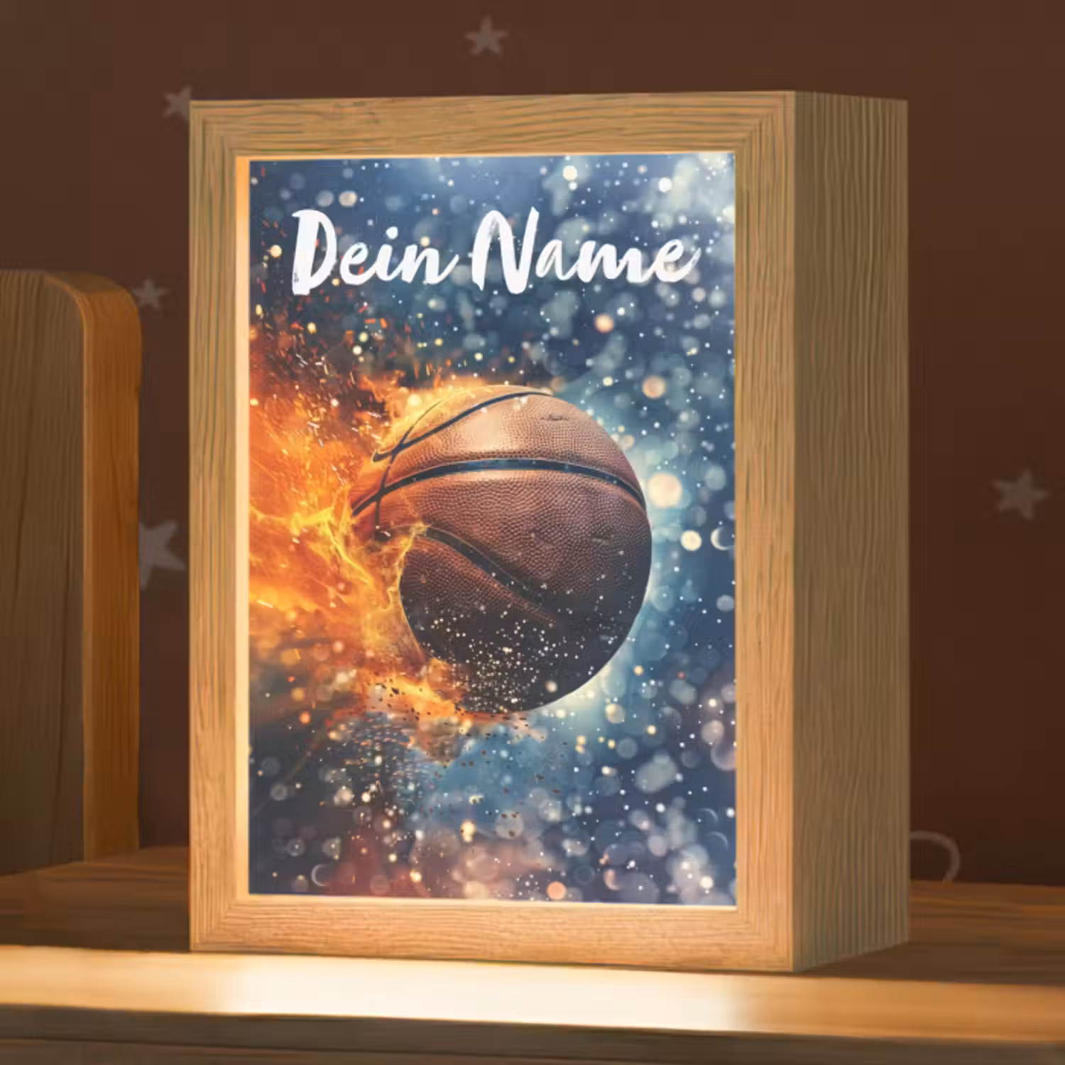 Nachtlicht Kinder mit Namen - Basketball - Feuer - Sport - Blau - Orange