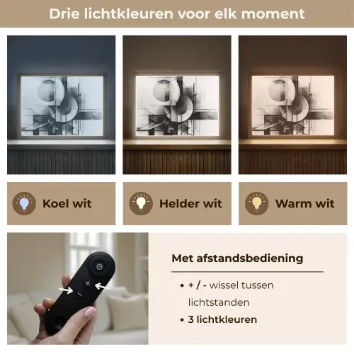 Abstract - Kunst - Modern - Zwart wit Light Box met batterij (Wandlamp) middel -USP_lichtkleurNL