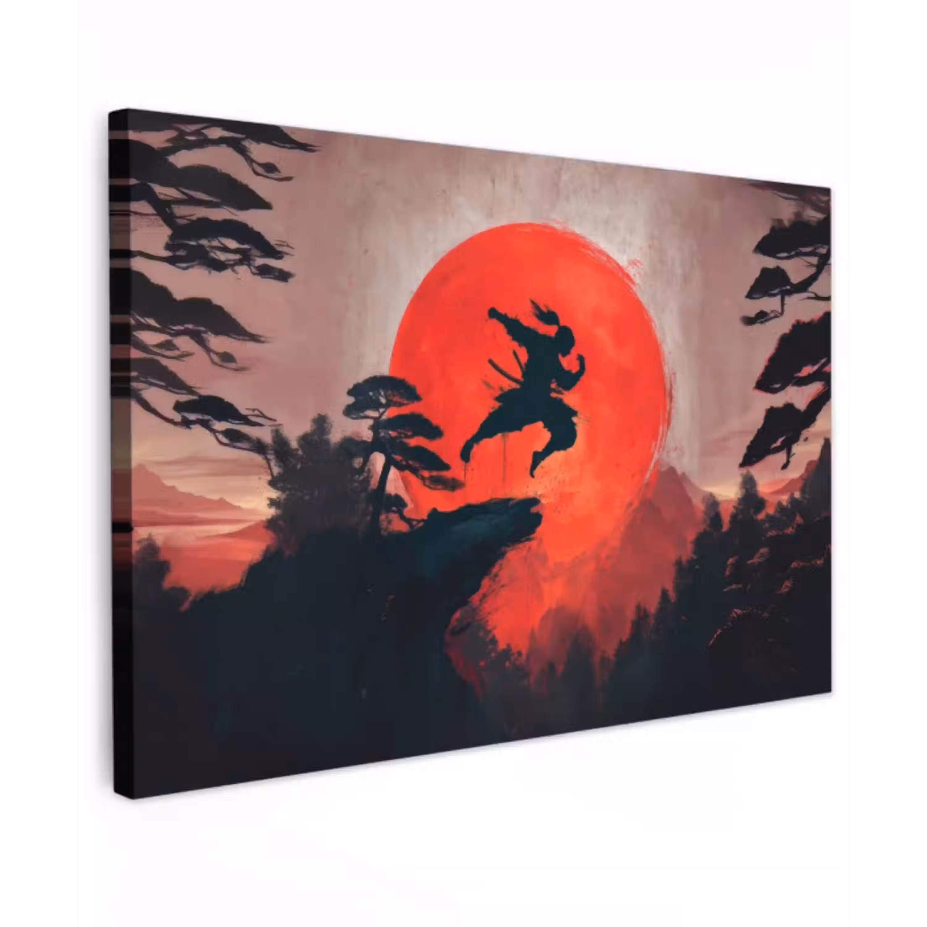 Zon - Krijger - Bomen - Bergen canvas 2cm klein -z3d