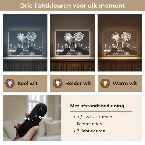 Vuurwerk - Proosten - Skyline - Champagne Light Box met batterij (Wandlamp) middel -USP_lichtkleurNL