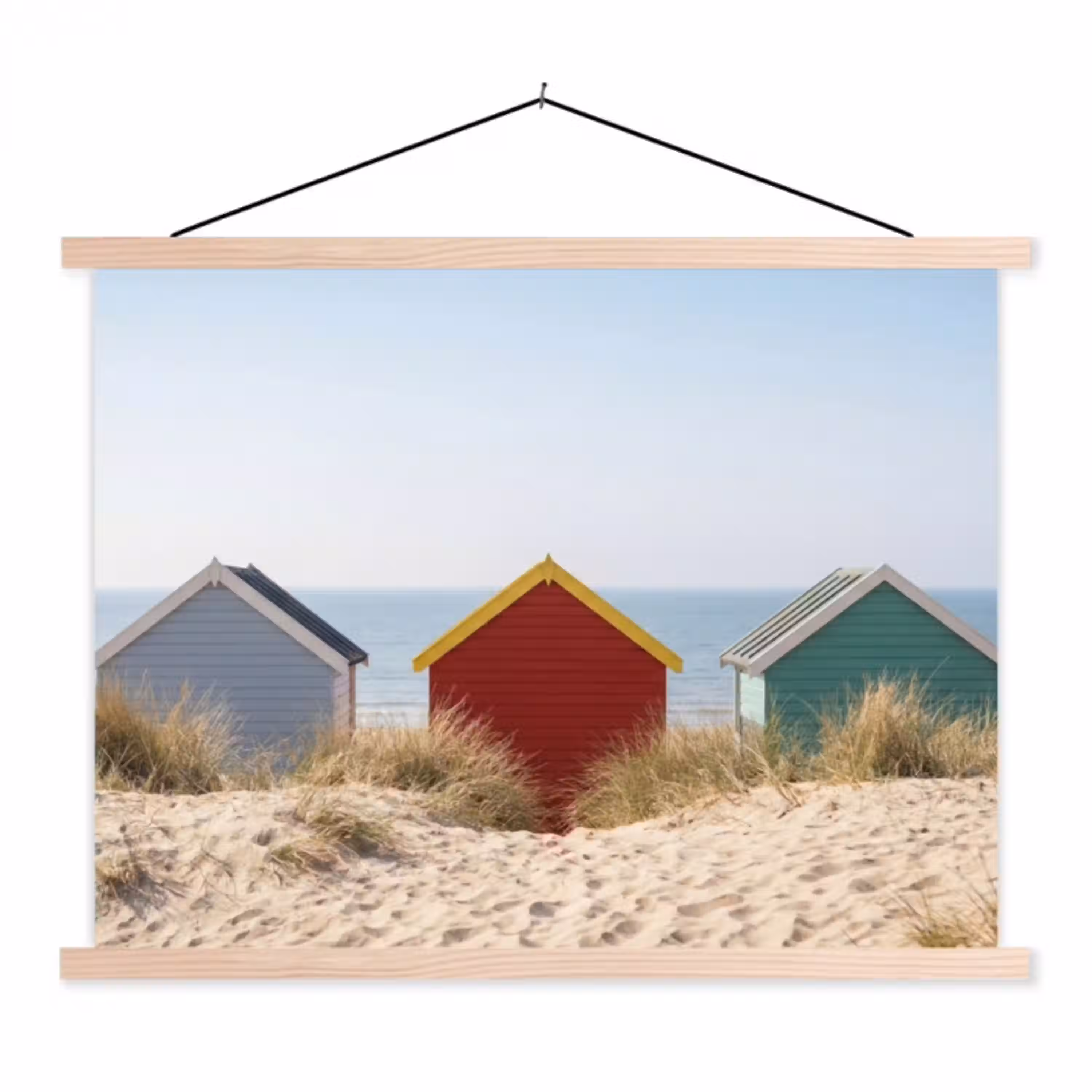 Strand - Huisjes - Kleurrijk - Duinen textielposter latten blank klein -3d