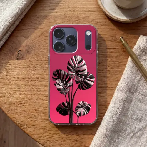 Bladeren - Rond - Roze Telefoonhoesje iPhone 17 Pro klein -sfeer1